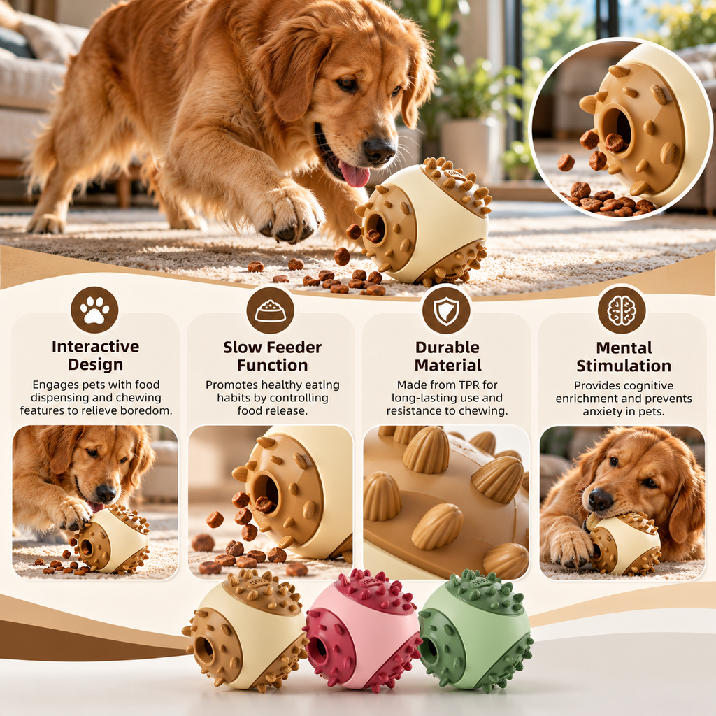 Interactive Pet Food Dispensing Ball Chew Toy