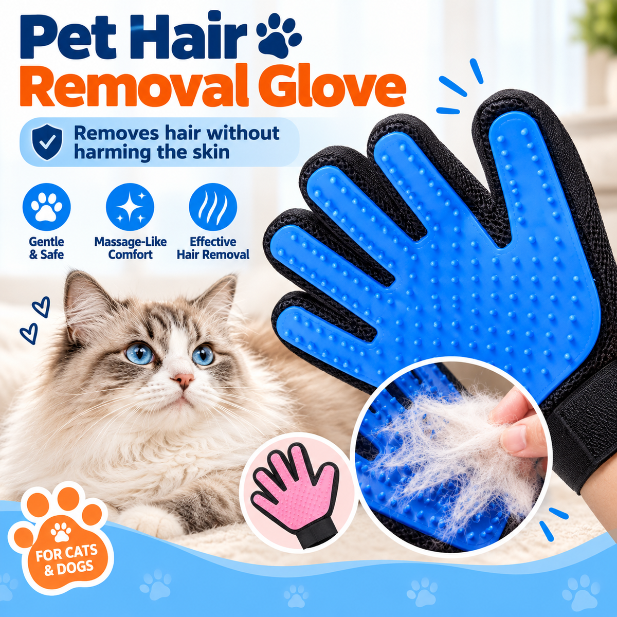 Pet Hair Removal Gloves Cat Grooming Tool for Dogs and Cats