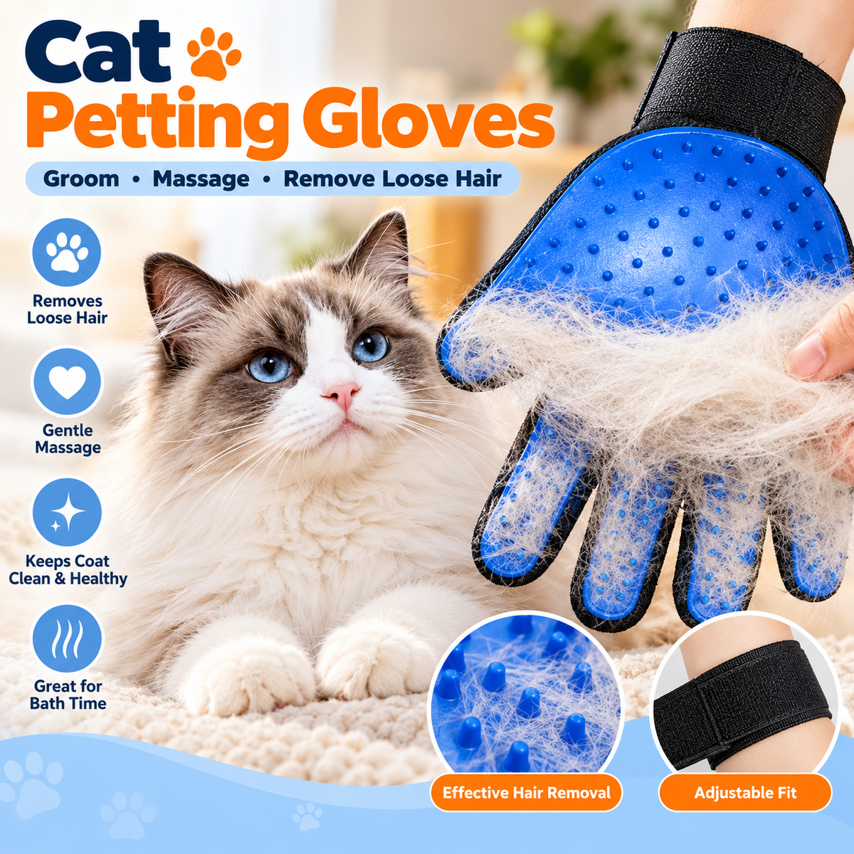 Pet Hair Removal Gloves Cat Grooming Tool for Dogs and Cats