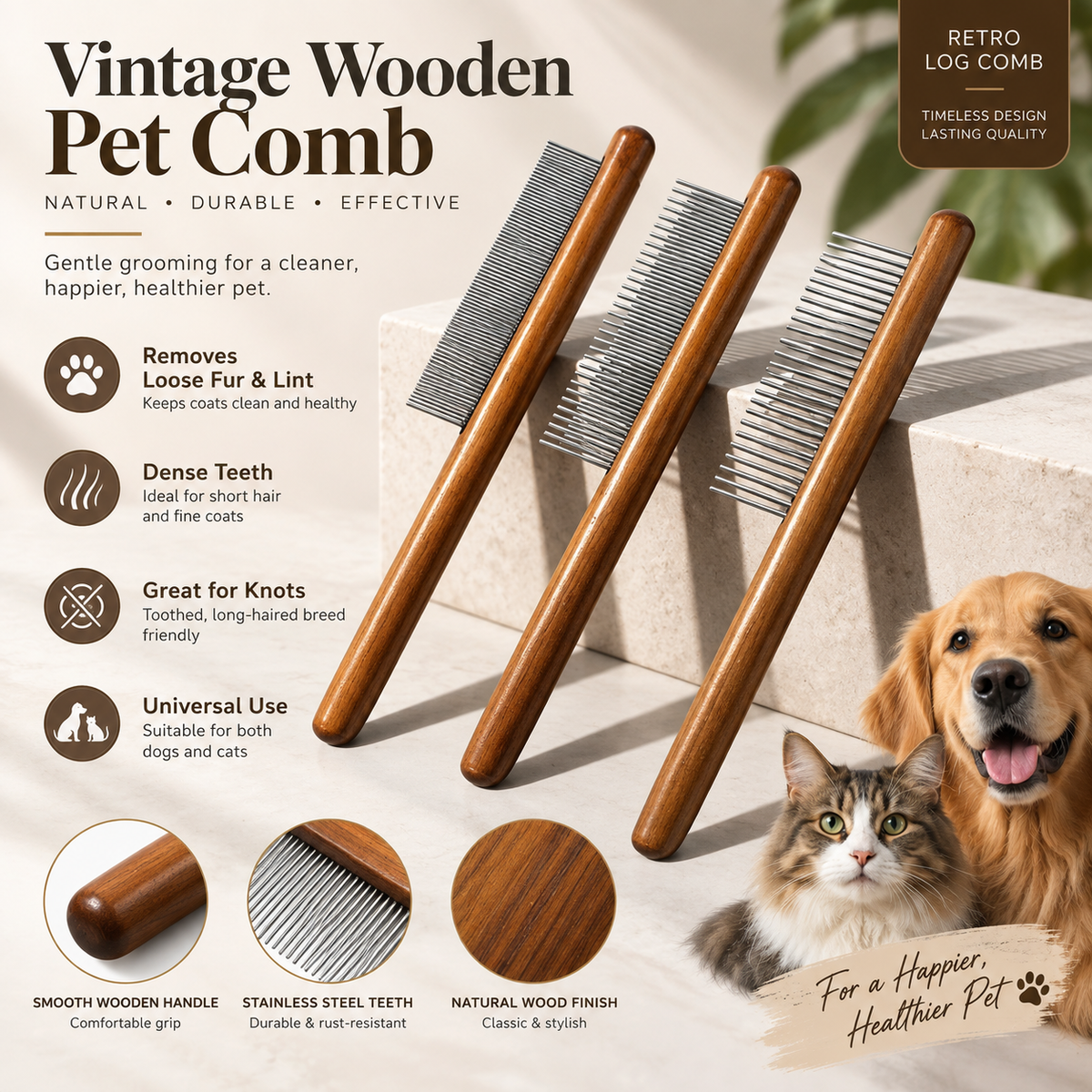 Premium Vintage Pet Grooming Comb for Cats and Dogs